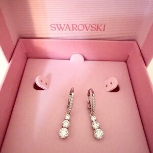 Swarovski Silver-Tone Triple Clear Crystal Drop Earrings